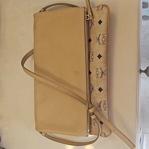 MCM Visetos Corina foldover crossbody bag latte